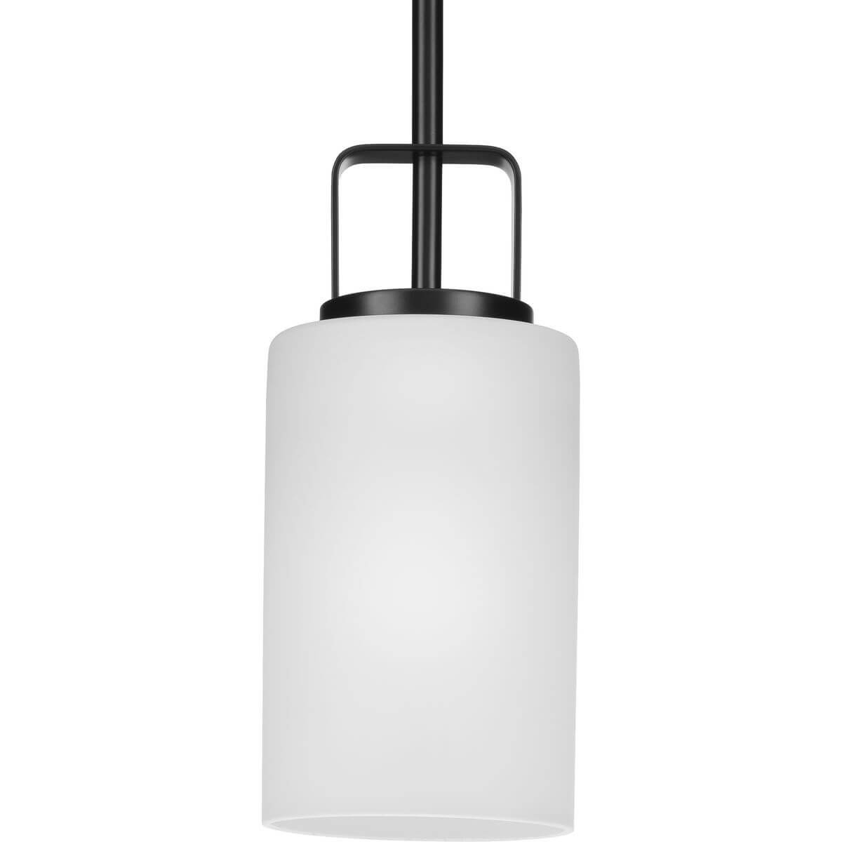 Progress Lighting League 1 Light 5 inch Mini Pendant in Matte Black with Etched Glass P500341-31M