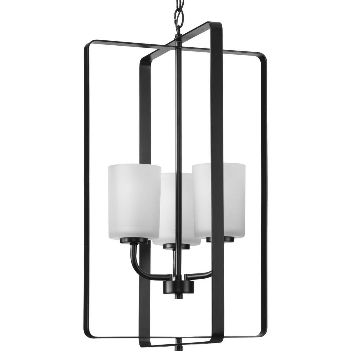 Progress Lighting League 3 Light 16 inch Foyer Chandelier in Matte Black with Etched Glass P500342-31M