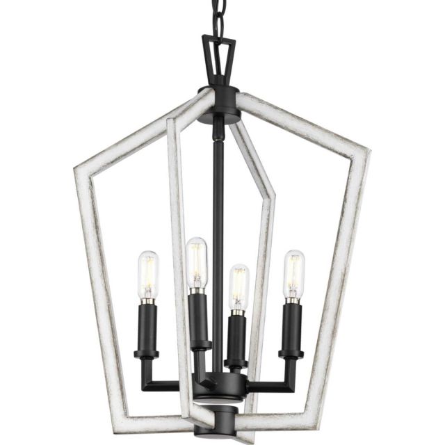 Progress Lighting Galloway 4 Light 14 inch Foyer Pendant in Matte Black with Distressed White Accents P500377-31M