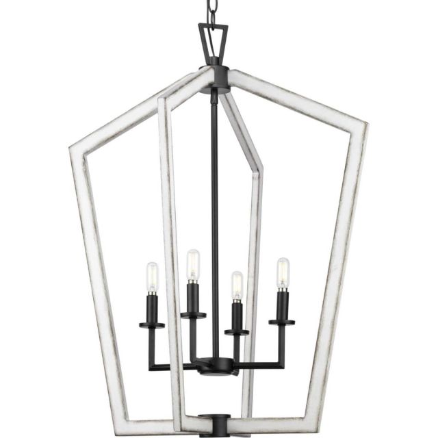 Progress Lighting Galloway 4 Light 24 inch Foyer Pendant in Matte Black with Distressed White Accents P500378-31M