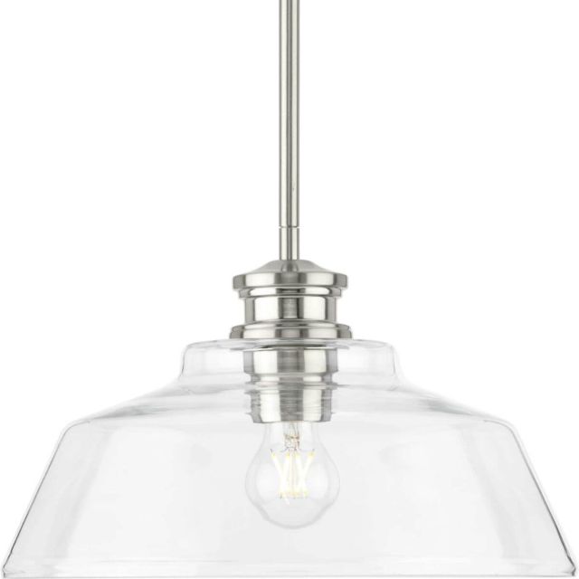Progress Lighting P500381-009 Singleton 1 Light 14 inch Pendant in Brushed Nickel with Clear Glass Shade