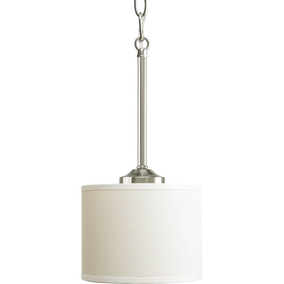 Progress Lighting Inspire 1 Light 7 inch Mini Pendant in Brushed Nickel with Off White Linen Drum Shade P5065-09
