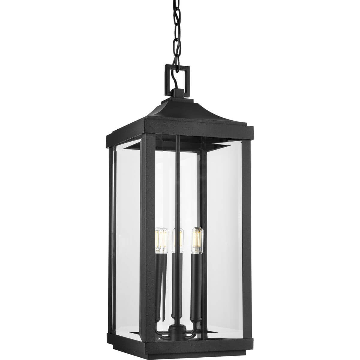Progress Lighting P550004-031 Gibbes Street 3 Light 10 inch Outdoor Hanging Lantern in Textured Black with Clear Beveled Glass Panel