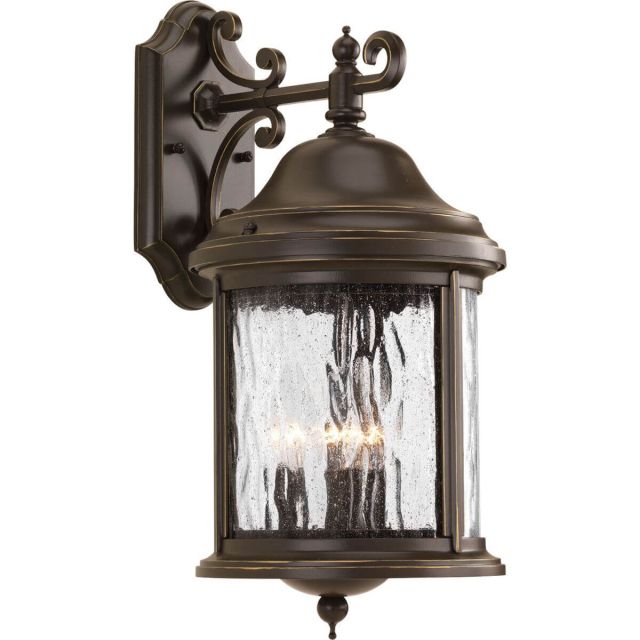 Progress Lighting Ashmore 3 Light 17 inch Tall Outdoor Wall Lantern in Antique Bronze with Water Seeded Curved Glass Panels P5650-20