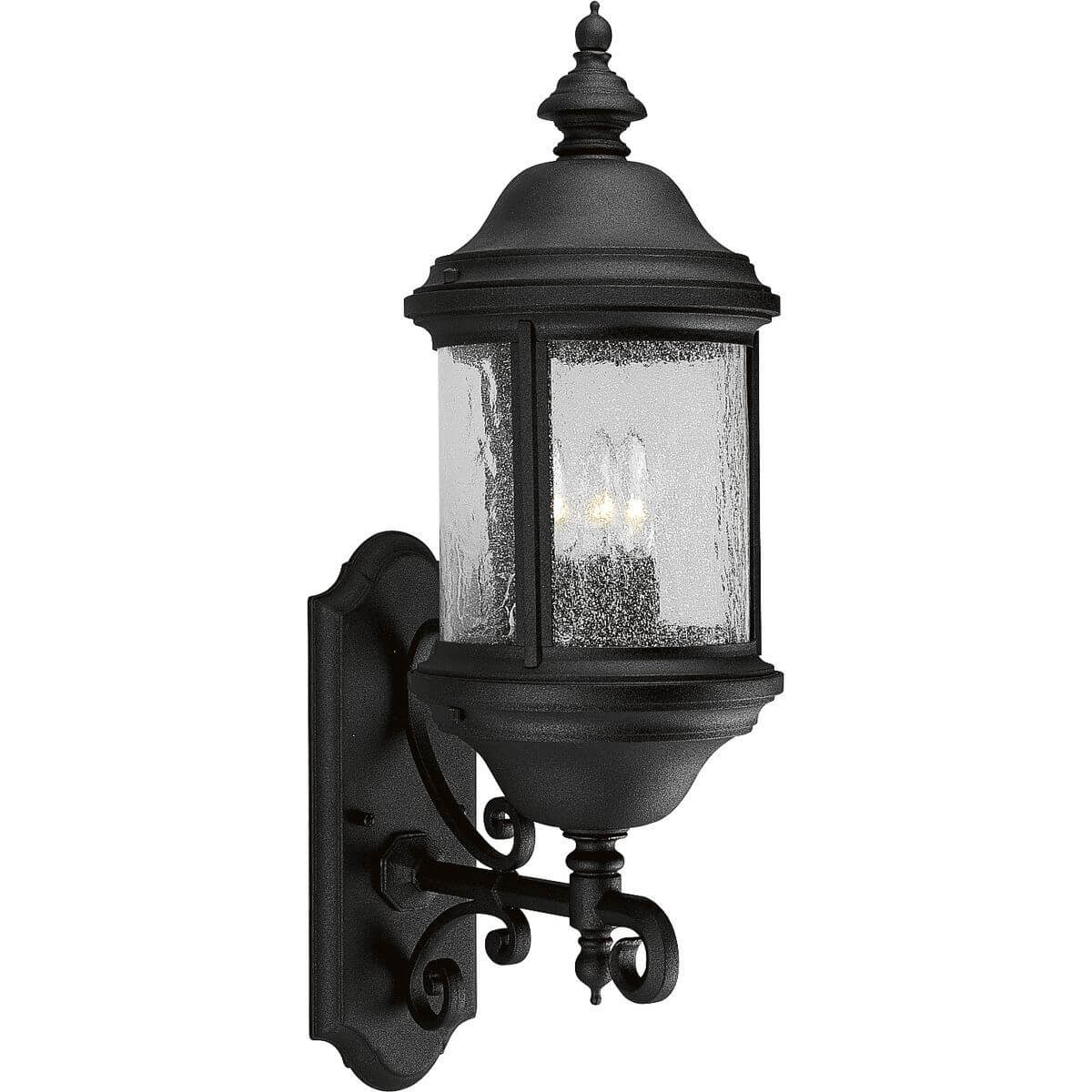 Progress Lighting Ashmore 3 Light 26 inch Tall Outdoor Wall Lantern in Textured Black with Water Seeded Curved Glass Panels P5652-31