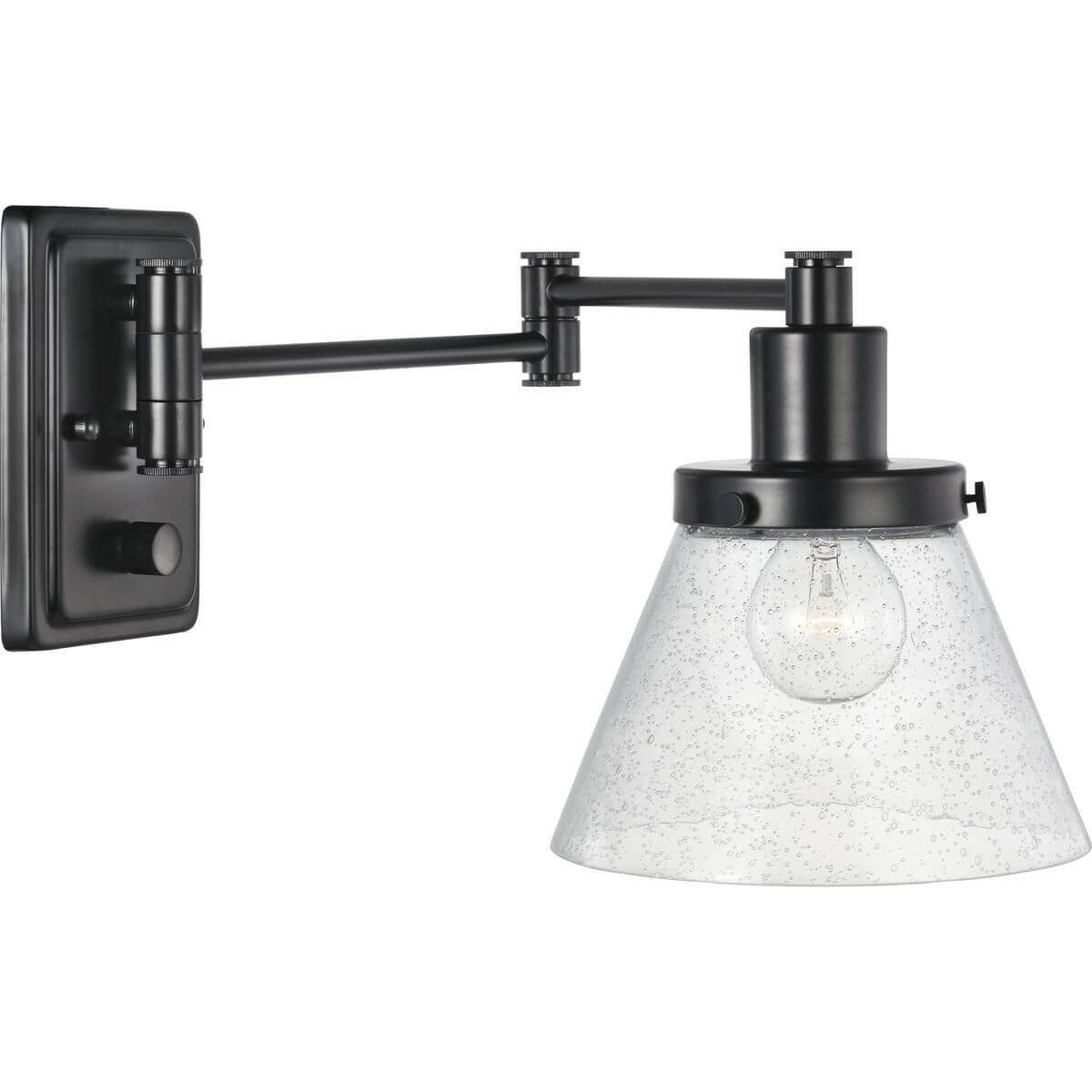 Progress Lighting Hinton 1 Light 10 inch Tall Swing Arm Wall Light in Matte Black with Clear Seeded Glass P710084-031