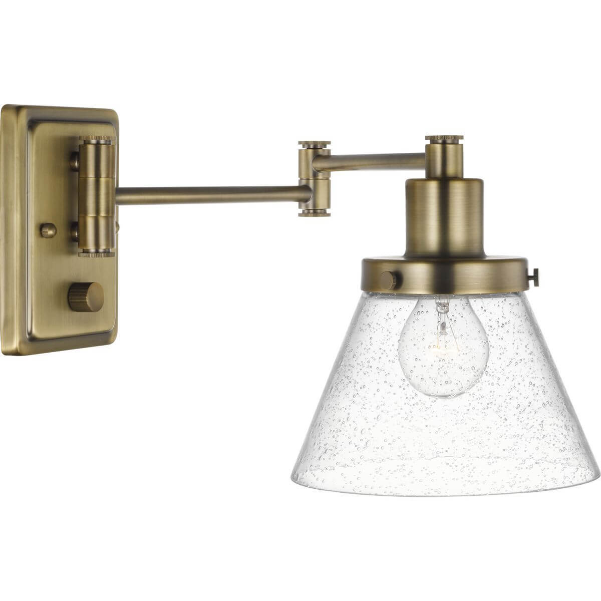 Progress Lighting Hinton 1 Light 10 inch Tall Swing Arm Wall Light in Vintage Brass with Clear Seeded Glass P710084-163