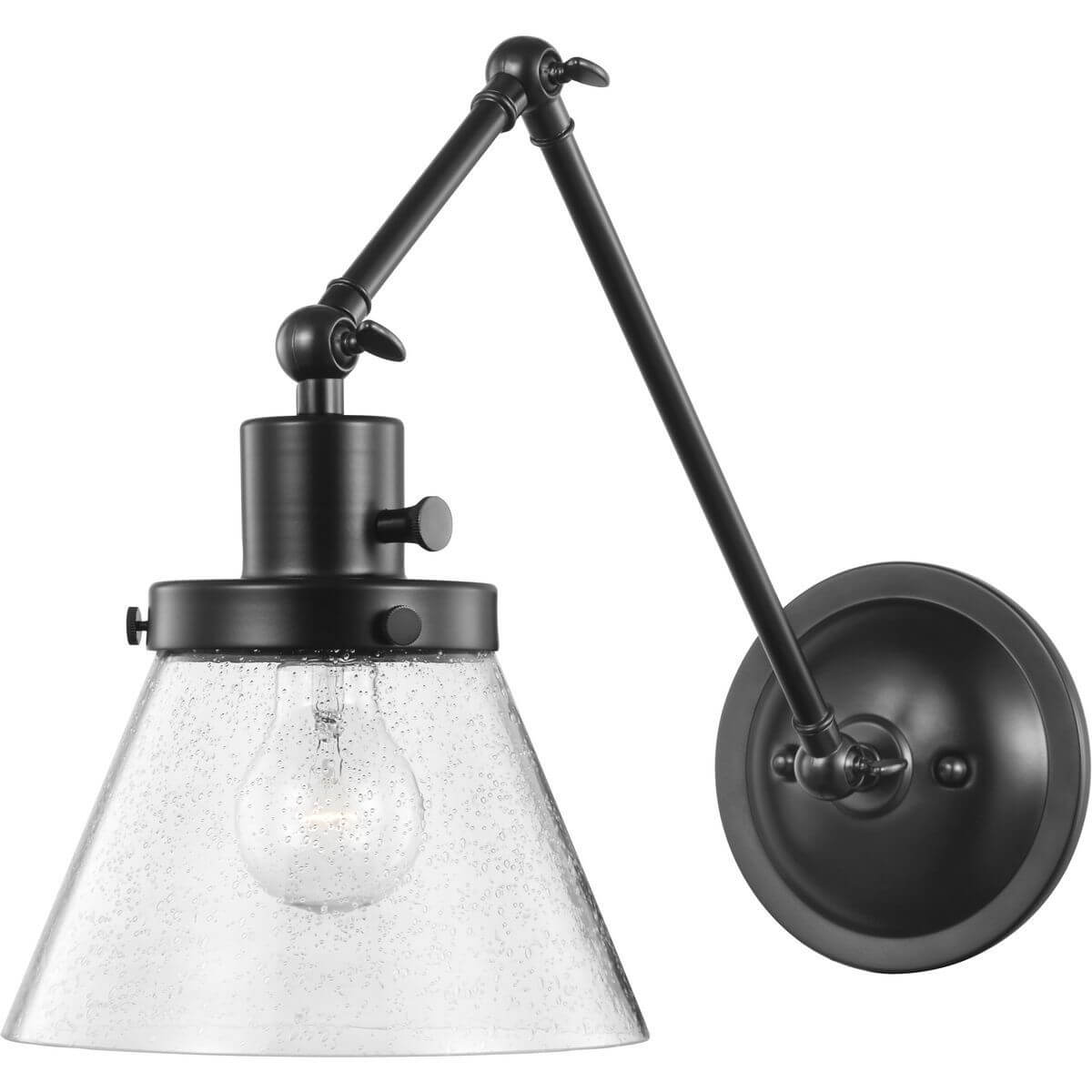 Progress Lighting Hinton 1 Light 14 inch Tall Swing Arm Wall Light in Matte Black with Clear Seeded Glass P710094-031