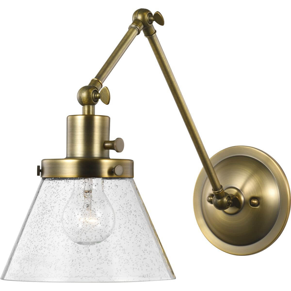 Progress Lighting Hinton 1 Light 14 inch Tall Swing Arm Wall Light in Vintage Brass with Clear Seeded Glass P710094-163