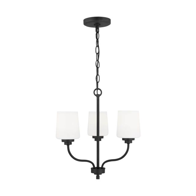 Generation Lighting 3102803-112 Windom 3 Light 18 inch Chandelier in Midnight Black with Etched-White Inside Glass Shades