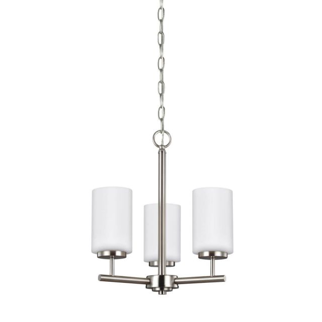 Generation Lighting Oslo 3 Light 15 Inch 1 Tier Chandelier In Brushed Nickel With Cased Opal Etched Glass 31160-962