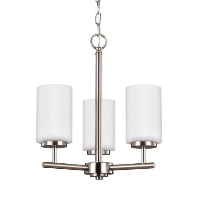 Generation Lighting Oslo 3 Light 15 Inch LED Chandelier In Brushed Nickel With Cased Opal Etched Shade 31160EN3-962