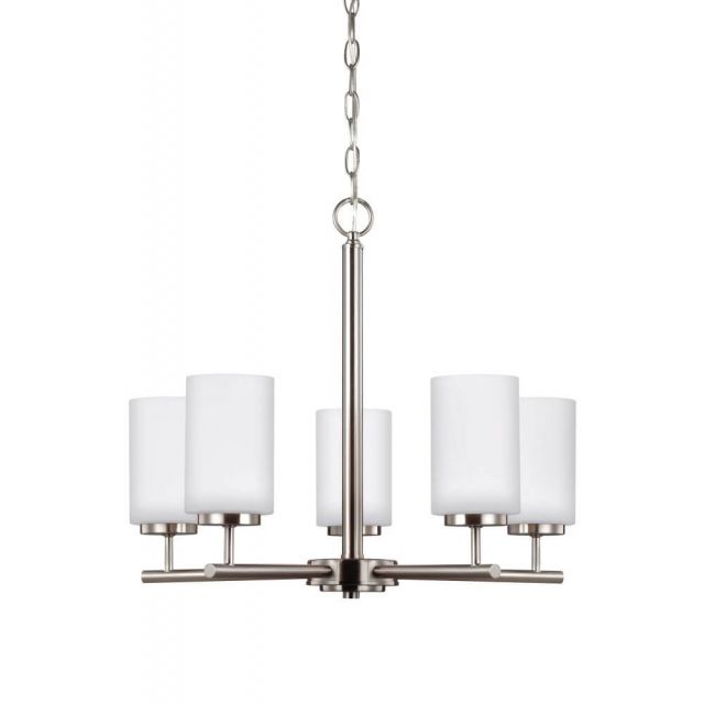 Generation Lighting Oslo 5 Light 24 Inch 1 Tier Chandelier In Brushed Nickel With Cased Opal Etched Glass 31161-962