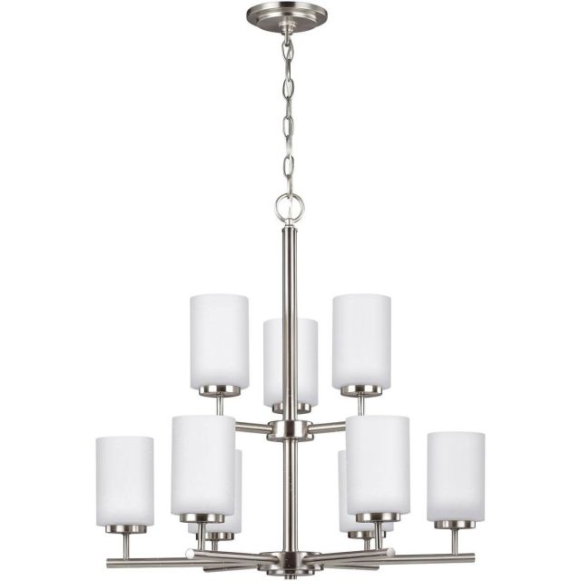 Generation Lighting Oslo 9 Light 26 Inch Multi Tier Chandelier In Brushed Nickel With Cased Opal Etched Glass 31162-962