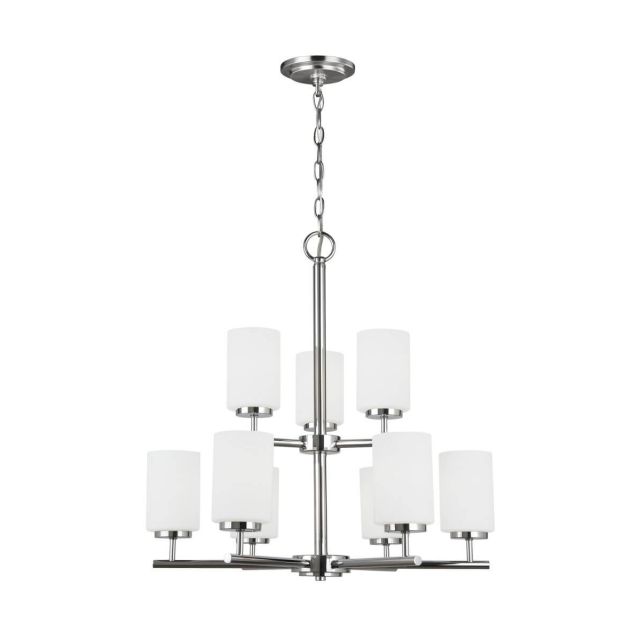 Generation Lighting Oslo 9 Light 26 Inch LED Chandelier In Chrome With Cased Opal Etched Shade 31162EN3-05