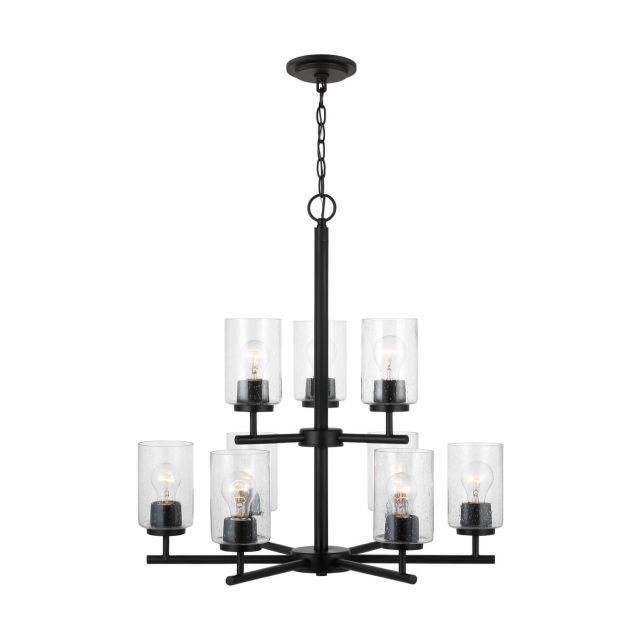 Generation Lighting Oslo 9 Light 26 inch Chandelier in Midnight Black with Clear Seeded Glass Shades 31172-112