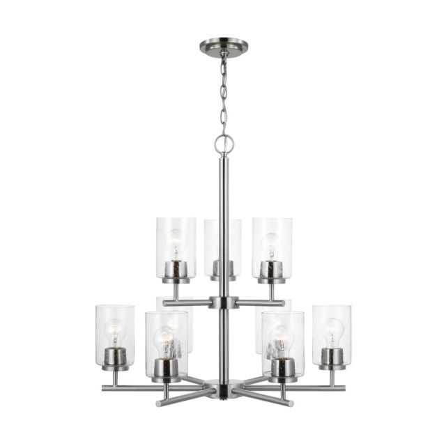 Generation Lighting Oslo 9 Light 26 inch Chandelier in Brushed Nickel with Clear Seeded Glass Shades 31172-962