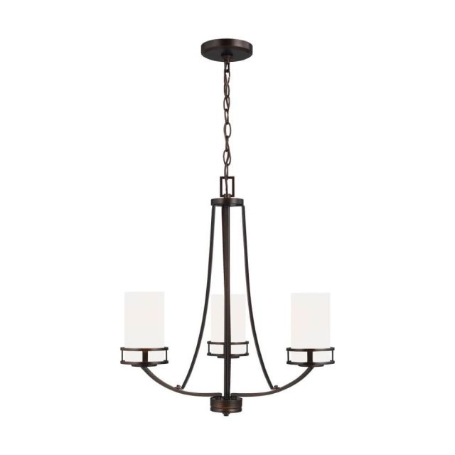 Generation Lighting 3121603-710 Robie 3 Light 21 Inch Chandelier in Bronze with Etched-White Glass Shades