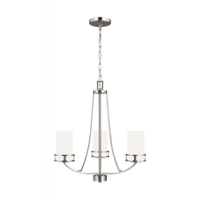 Generation Lighting Robie 3 Light 21 Inch Chandelier in Brushed Nickel with Etched-White Glass Shades 3121603-962