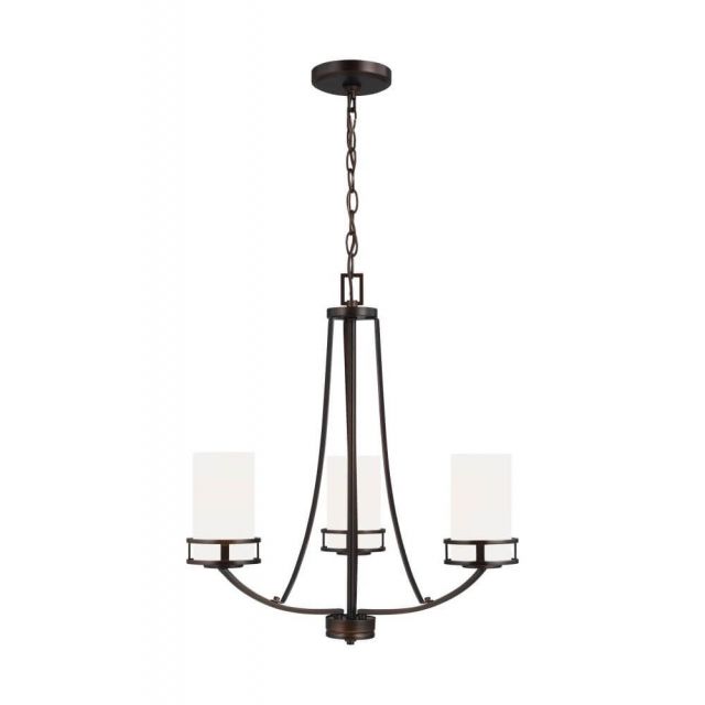 Generation Lighting 3121603EN3-710 Robie 3 Light 21 Inch Chandelier in Bronze with Etched-White Glass Shades