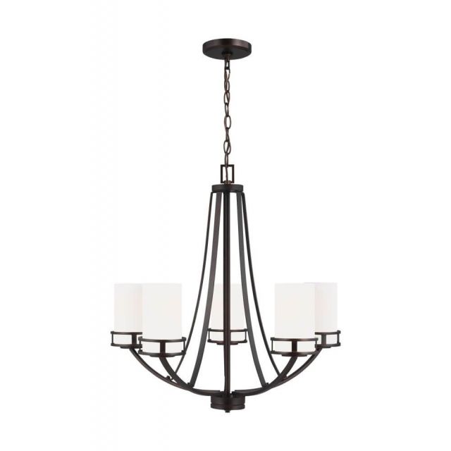 Generation Lighting Robie 5 Light 24 Inch Chandelier in Bronze with Etched-White Glass Shades 3121605-710