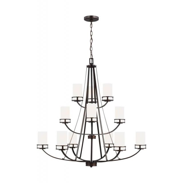Generation Lighting 3121612-710 Robie 12 Light 40 Inch Chandelier in Bronze with Etched-White Glass Shades