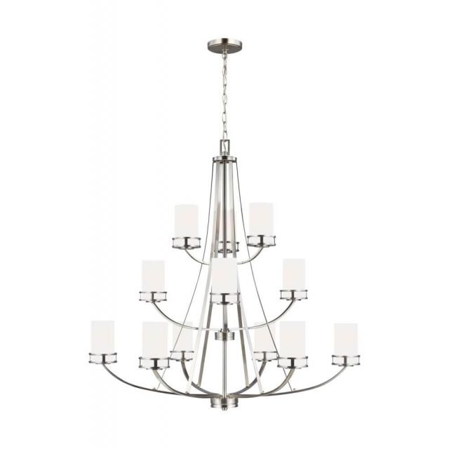 Generation Lighting Robie 12 Light 40 Inch Chandelier in Brushed Nickel with Etched-White Glass Shades 3121612-962
