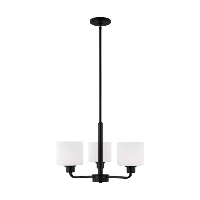 Generation Lighting 3128803-112 Canfield 3 Light 20 inch Chandelier in Midnight Black with Etched-White Inside Glass Shades