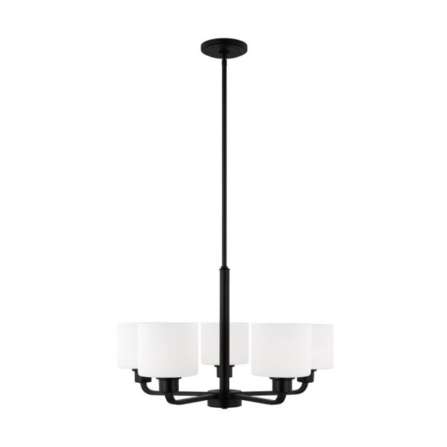 Generation Lighting 3128805-112 Canfield 5 Light 24 inch Chandelier in Midnight Black with Etched-White Inside Glass Shades
