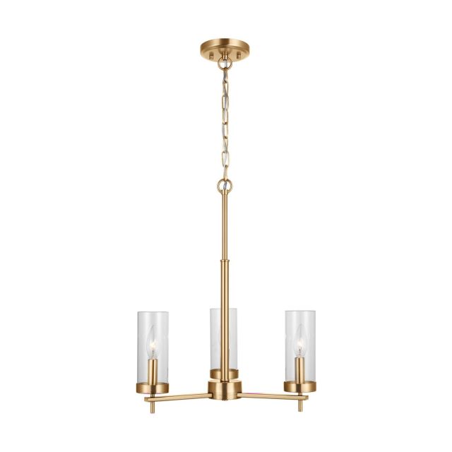 Generation Lighting 3190303-848 Zire 3 Light 18 inch Chandelier in Satin Brass with Clear Glass Shades