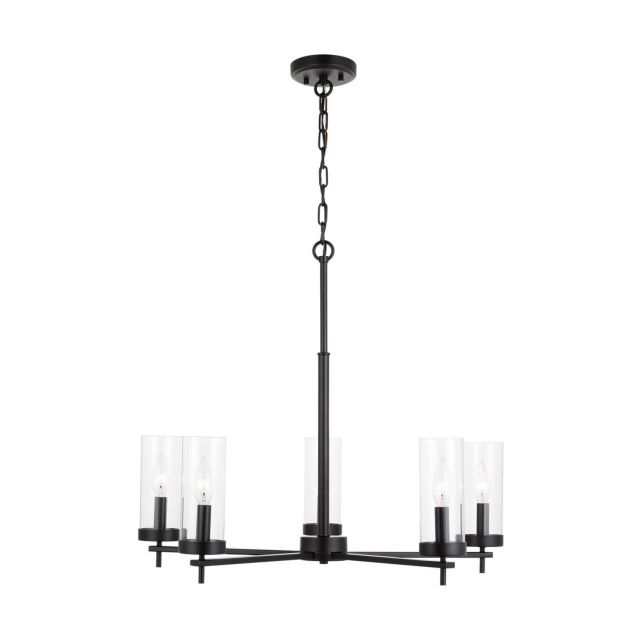 Generation Lighting 3190305-112 Zire 5 Light 26 inch Chandelier in Midnight Black with Clear Glass Shades