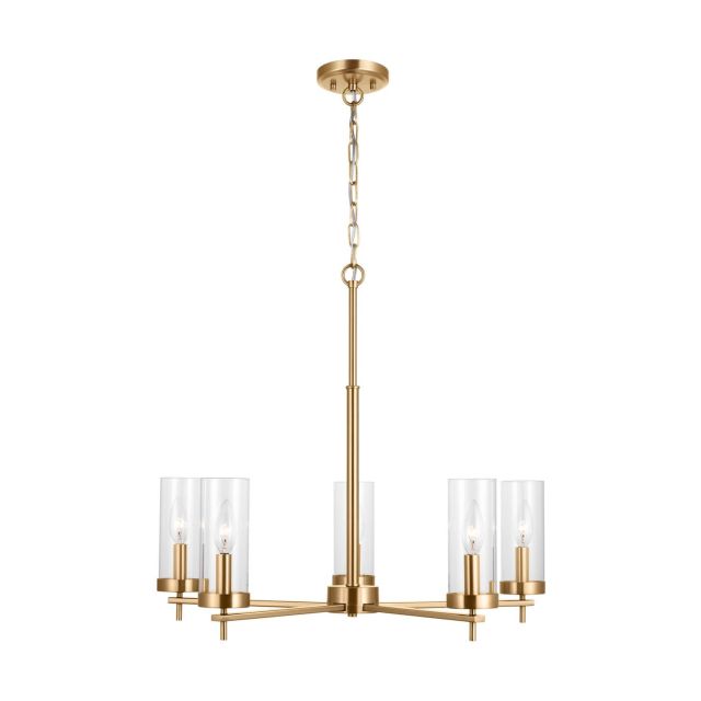 Generation Lighting 3190305-848 Zire 5 Light 26 inch Chandelier in Satin Brass with Clear Glass Shades