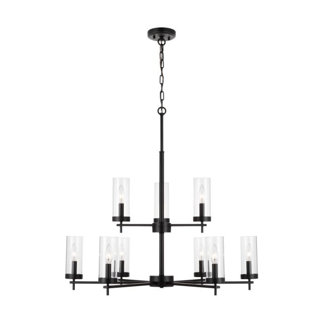 Generation Lighting 3190309-112 Zire 9 Light 32 inch Chandelier in Midnight Black with Clear Glass Shades
