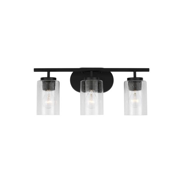 Generation Lighting Oslo 3 Light 20 inch Bath Vanity Light in Midnight Black with Clear Seeded Glass Shades 41172-112