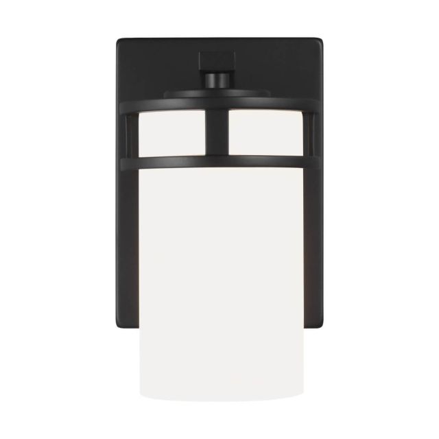 Generation Lighting Robie 1 Light 8 inch Bath Light in Midnight Black with Etched-White Glass Shade 4121601-112