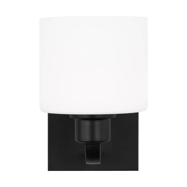 Generation Lighting 4128801-112 Canfield 1 Light 8 inch Tall Wall Sconce in Midnight Black with Etched-White Inside Glass Shade