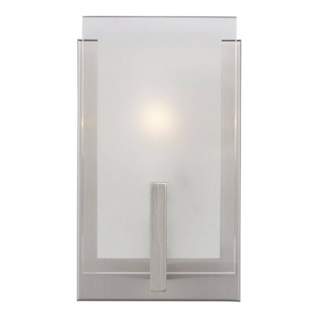 Generation Lighting 4130801-962 Syll 1 Light 9 inch Bath Light in Brushed Nickel with Clear Highlighted Satin Etched Glass Shade