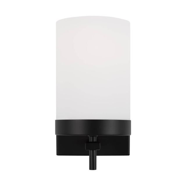 Generation Lighting 4190301-112 Zire 1 Light 8 inch Tall Wall Sconce in Midnight Black with Etched-White Inside Glass Shade