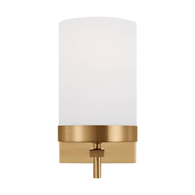Generation Lighting 4190301-848 Zire 1 Light 8 inch Tall Wall Sconce in Satin Brass with Etched-White Inside Glass Shade