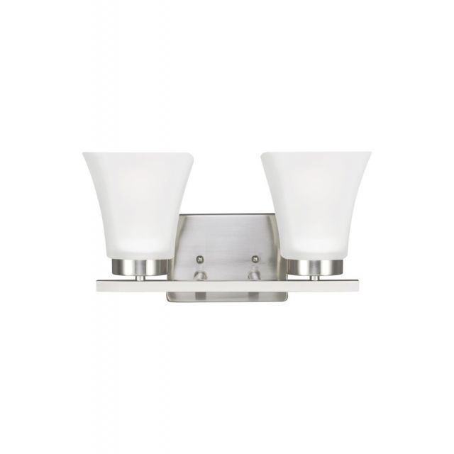 Generation Lighting Bayfield 2 Light 13 Inch Wall Bath Lighting In Brushed Nickel With Satin Etched Glass 4411602-962