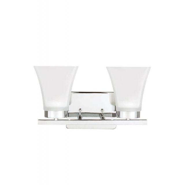 Generation Lighting Bayfield 2 Light 13 Inch LED Wall Bath Sconce In Chrome With Satin Etched Shade 4411602EN3-05