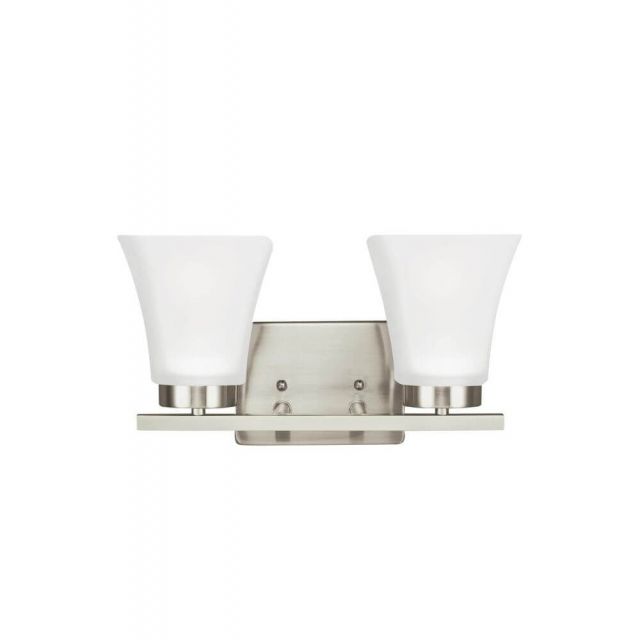Generation Lighting Bayfield 2 Light 13 Inch LED Wall Bath Sconce In Brushed Nickel With Satin Etched Shade 4411602EN3-962