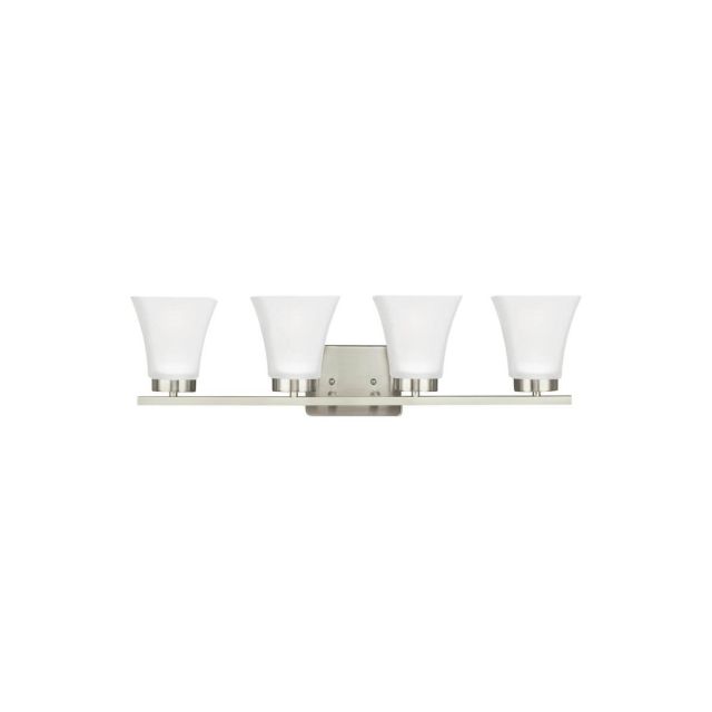 Generation Lighting Bayfield 4 Light 28 Inch Wall Bath Lighting In Brushed Nickel With Satin Etched Glass 4411604-962