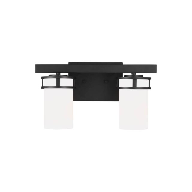 Generation Lighting 4421602-112 Robie 2 Light 15 Inch Bath Light in Midnight Black with Etched-White Glass Shades