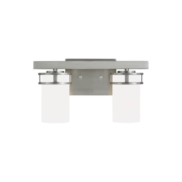 Generation Lighting 4421602-962 Robie 2 Light 15 Inch Bath Light in Brushed Nickel with Etched-White Glass Shades