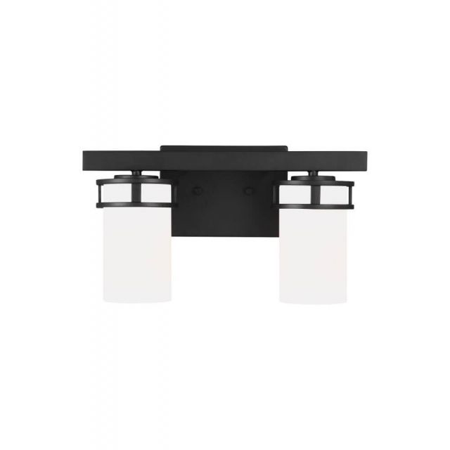 Generation Lighting Robie 2 Light 15 Inch Bath Light in Midnight Black with Etched-White Glass Shades 4421602EN3-112