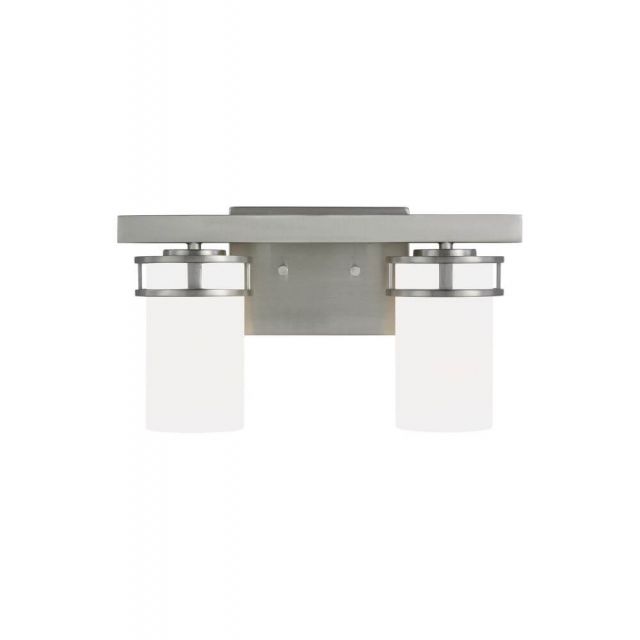 Generation Lighting 4421602EN3-962 Robie 2 Light 15 Inch Bath Light in Brushed Nickel with Etched-White Glass Shades