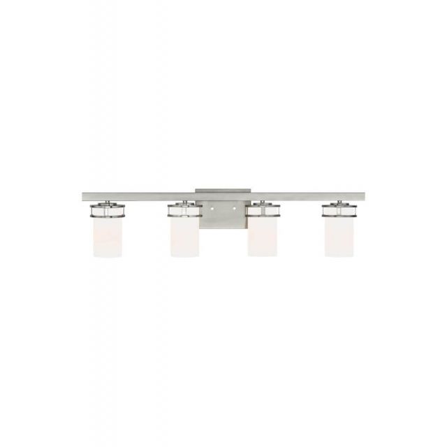 Generation Lighting 4421604EN3-962 Robie 4 Light 34 Inch Bath Light in Brushed Nickel with Etched-White Glass Shades