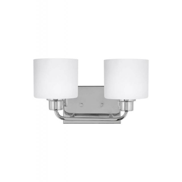 Generation Lighting 4428802-05 Canfield 2 Light 14 Inch Bath Light in Chrome with Etched-White Glass Shades