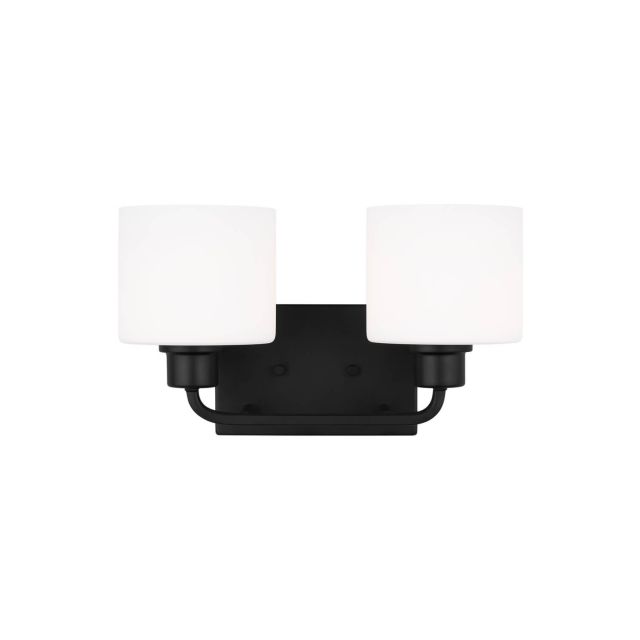 Generation Lighting 4428802-112 Canfield 2 Light 14 inch Bath Vanity Light in Midnight Black with Etched-White Inside Glass Shades
